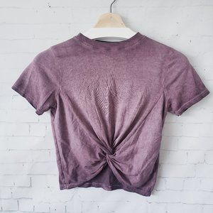 Mono B Boutique Cross Front Knot Top Tee Cropped Size S Dusty Purple Lightweight
